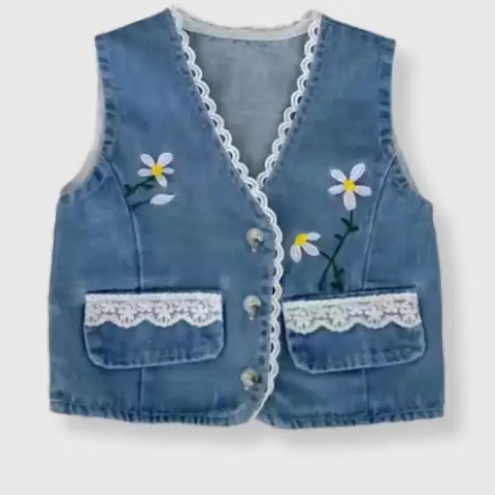 NEW BLEU & CO. kids' flower child embroidered vest in denim